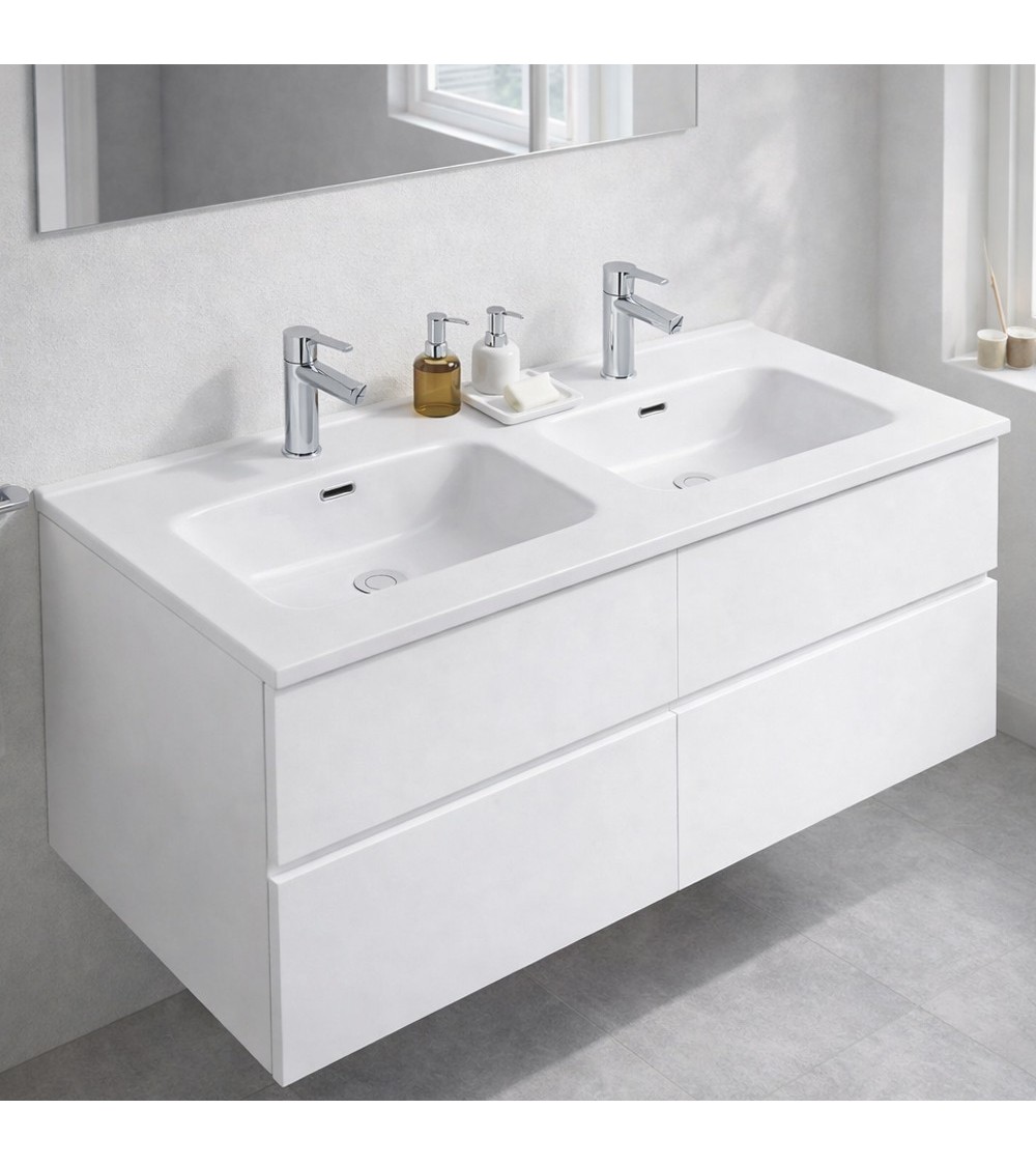 Lavabo consolle da appoggio LAV9120DS in ceramica 2 vasche 121x46.5 cm. bianco lucido