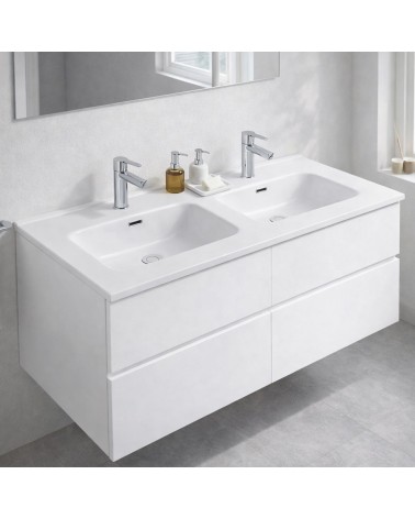 Lavabo consolle da appoggio LAV9120DS in ceramica 2 vasche 121x46.5 cm. bianco lucido