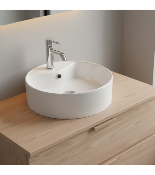 Lavabo da appoggio LAV618 in ceramica 46x46x15.5 cm bianco lucido