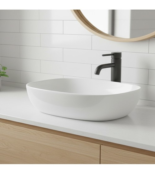 Lavabo da appoggio LAV39350 in ceramica 50x38x14 cm bianco lucido