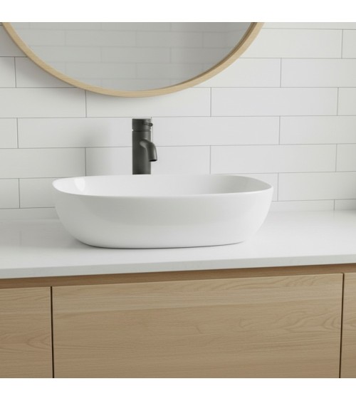 Lavabo da appoggio LAV39350 in ceramica 50x38x14 cm bianco lucido