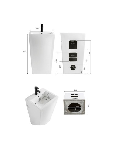 Lavabo freestanding LAV303 in ceramica 53x46.5x86.5 cm bianco