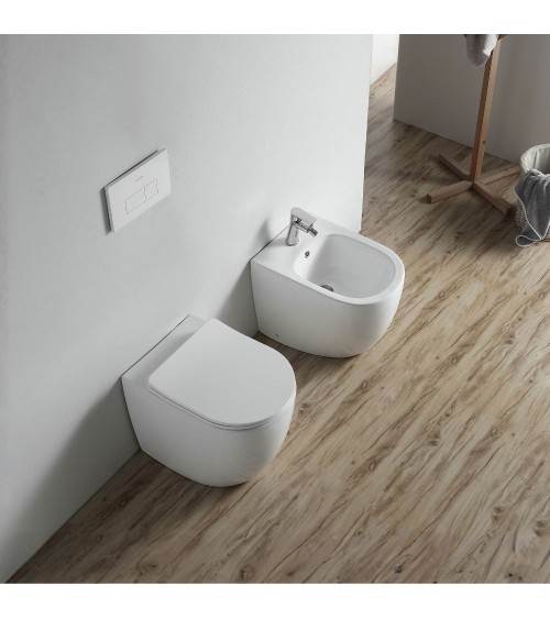 WC filo muro FT53A a pavimento in ceramica 52.5x37x41H cm. bianco