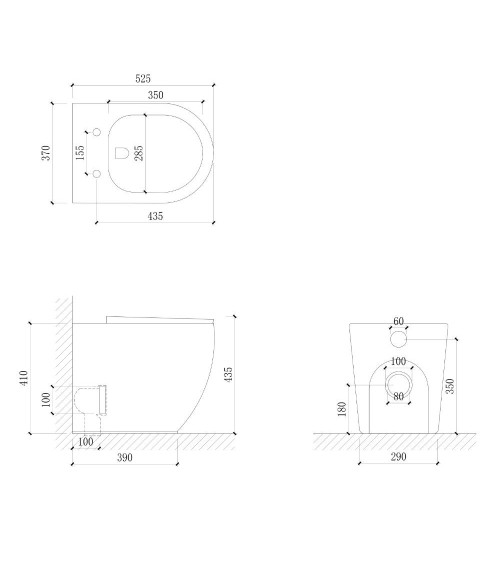 WC filo muro FT53A a pavimento in ceramica 52.5x37x41H cm. bianco