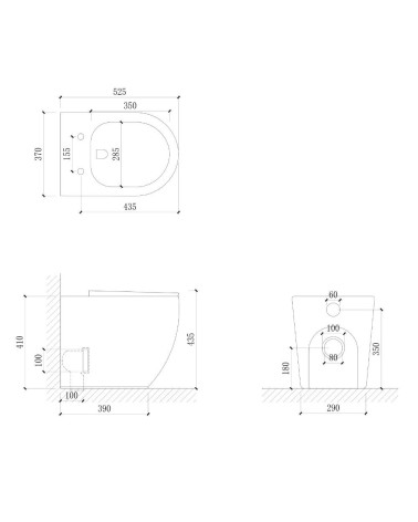 WC filo muro FT53A a pavimento in ceramica 52.5x37x41H cm. bianco