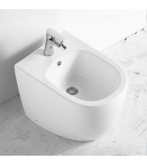 Bidet a pavimento filo muro FB53B in ceramica 52.5x37x41H cm bianco