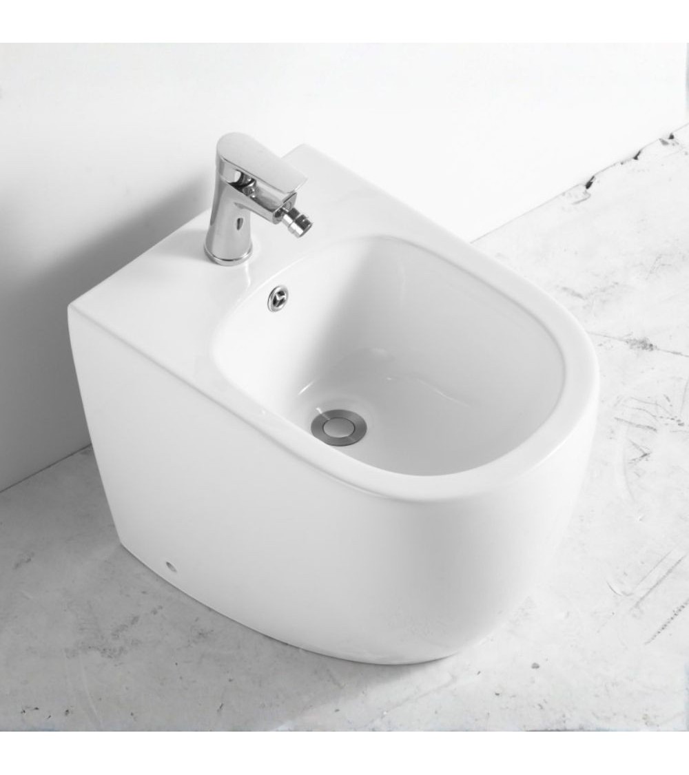 Bidet a pavimento filo muro FB53B in ceramica 52.5x37x41H cm bianco