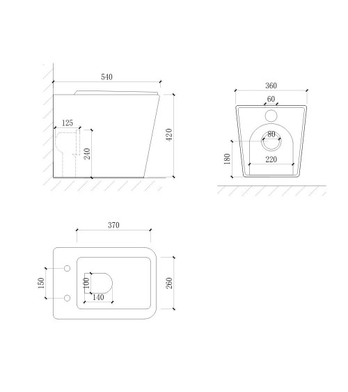 WC filo muro FT54D a pavimento in ceramica bianco 54x36x42H cm.