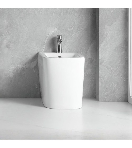 Bidet a pavimento filo muro FB54D in ceramica 54x36x42H cm bianco