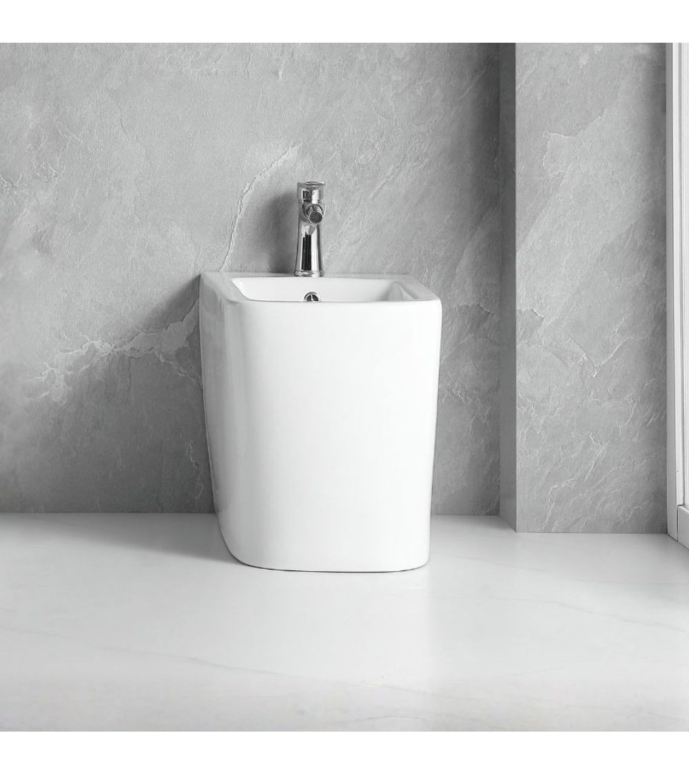Bidet a pavimento filo muro FB54D in ceramica 54x36x42H cm bianco