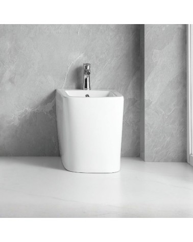 Bidet a pavimento filo muro FB54D in ceramica 54x36x42H cm bianco