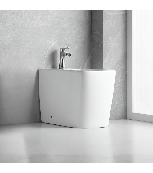 Bidet a pavimento filo muro FB54D in ceramica 54x36x42H cm bianco