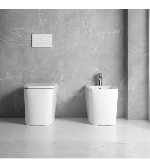 Bidet a pavimento filo muro FB54D in ceramica 54x36x42H cm bianco