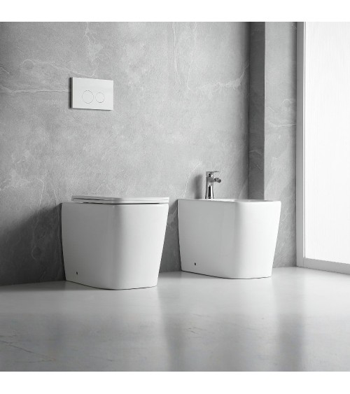 Bidet a pavimento filo muro FB54D in ceramica 54x36x42H cm bianco