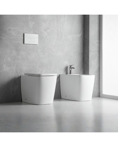 Bidet a pavimento filo muro FB54D in ceramica 54x36x42H cm bianco