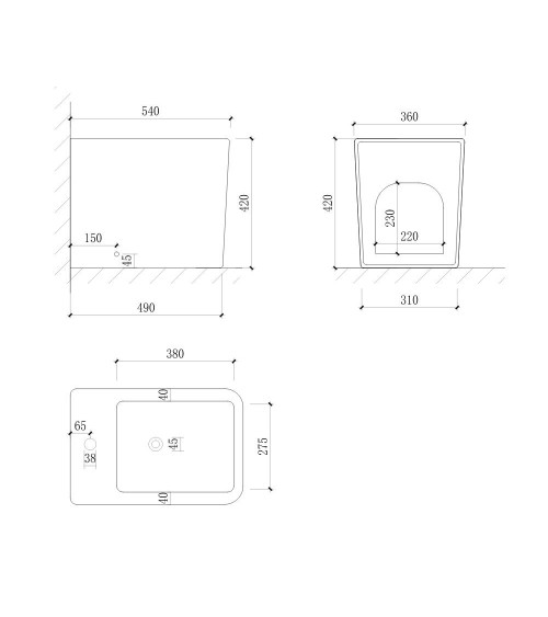Bidet a pavimento filo muro FB54D in ceramica 54x36x42H cm bianco