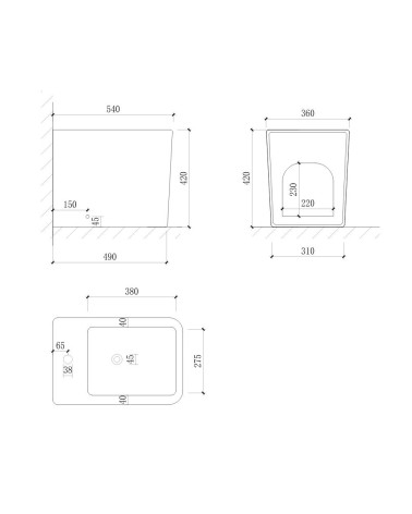 Bidet a pavimento filo muro FB54D in ceramica 54x36x42H cm bianco