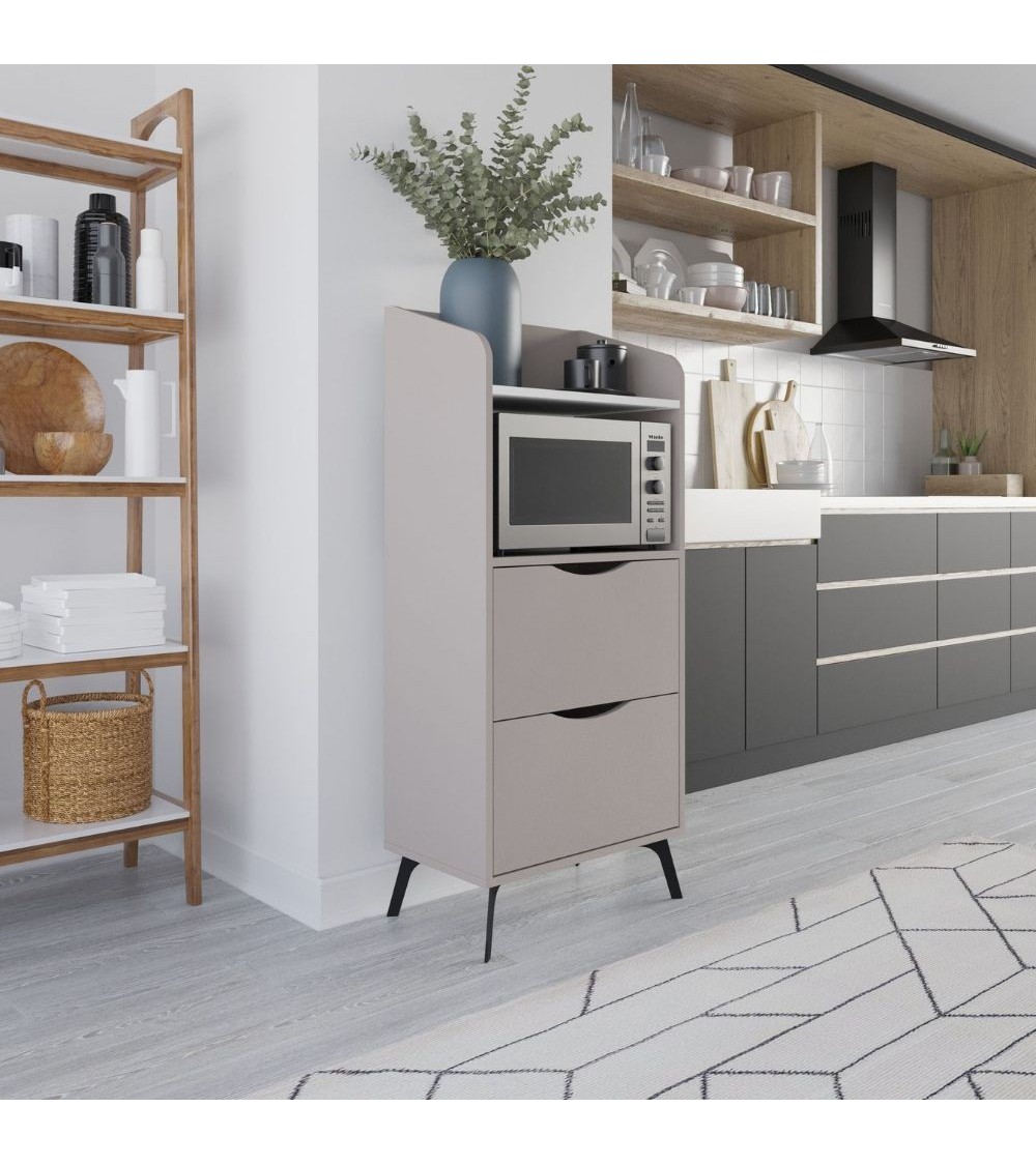 Mobile multiuso Gorki con cassetti tortora e ripiano bianco