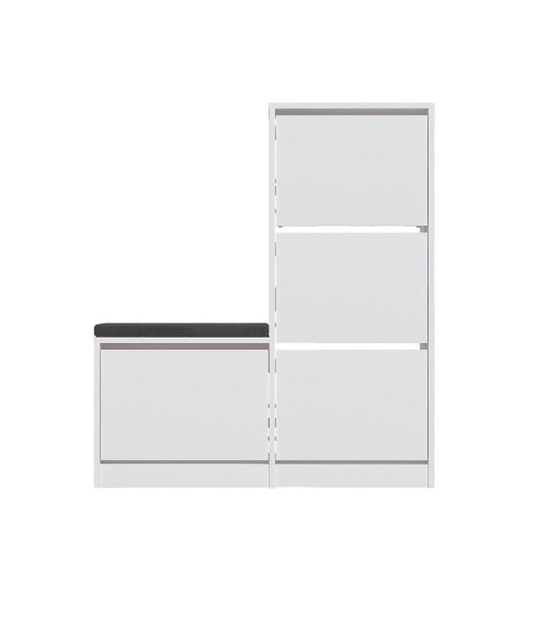 Scarpiera con panca Dude con 4 ante a ribalta colore bianco