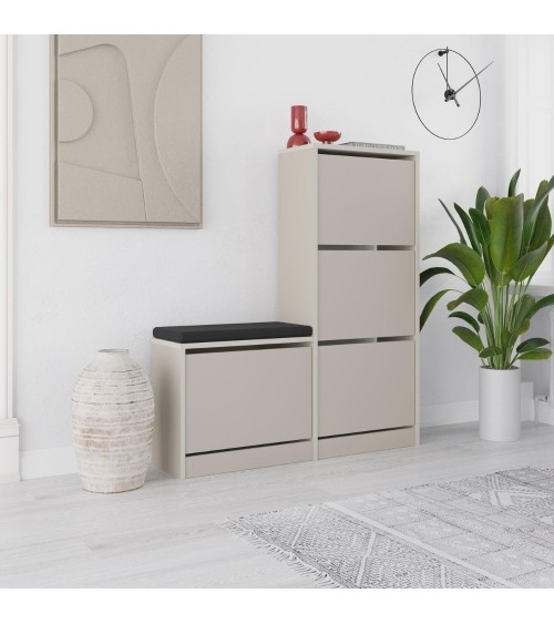 Scarpiera con panca Dude con 4 ante a ribalta colore cashmere