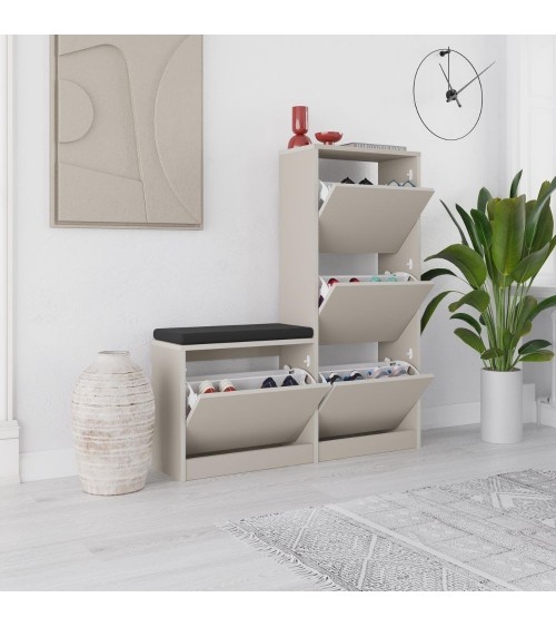 Scarpiera con panca Dude con 4 ante a ribalta colore cashmere