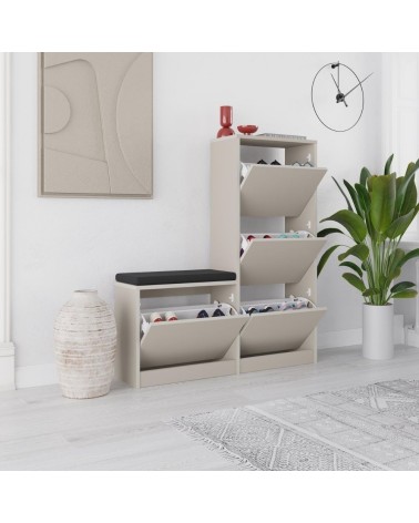 Scarpiera con panca Dude con 4 ante a ribalta colore cashmere