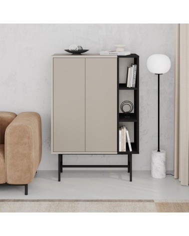 Mobile multiuso Mona con due ante cashmere e tre nicchie a giorno nere