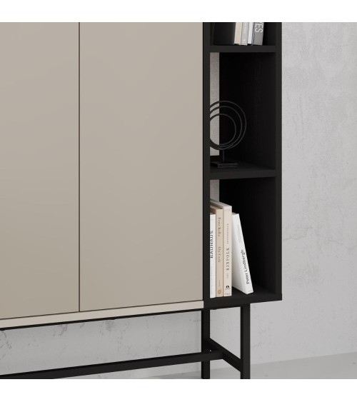 Mobile multiuso Mona con due ante cashmere e tre nicchie a giorno nere