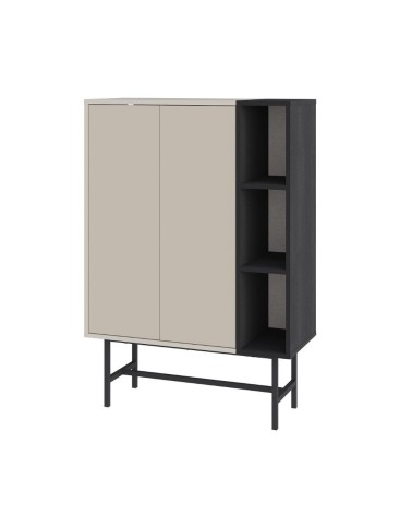 Mobile multiuso Mona con due ante cashmere e tre nicchie a giorno nere