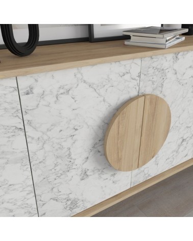 Madia Gora 180 cm struttura colore rovere con ante carrara effetto marmo bianco
