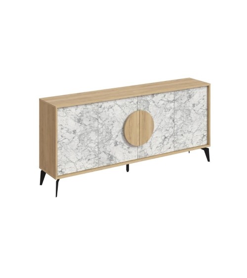 Madia Gora 180 cm struttura colore rovere con ante carrara effetto marmo bianco