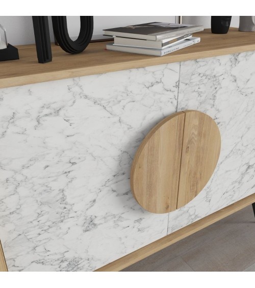 Madia Gora 110 cm struttura colore rovere con ante carrara effetto marmo bianco