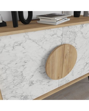 Madia Gora 110 cm struttura colore rovere con ante carrara effetto marmo bianco