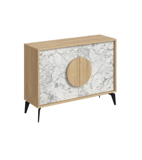 Madia Gora 110 cm struttura colore rovere con ante carrara effetto marmo bianco
