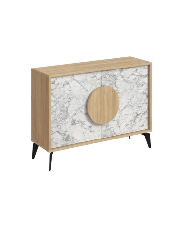 Madia Gora 110 cm struttura colore rovere con ante carrara effetto marmo bianco