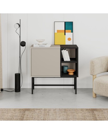 Mobile multiuso Mona Mini con anta cashmere e due nicchie a giorno nere