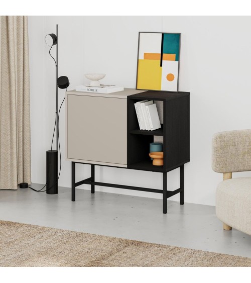Mobile multiuso Mona Mini con anta cashmere e due nicchie a giorno nere