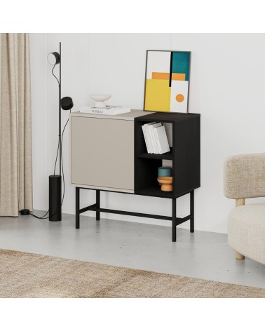 Mobile multiuso Mona Mini con anta cashmere e due nicchie a giorno nere