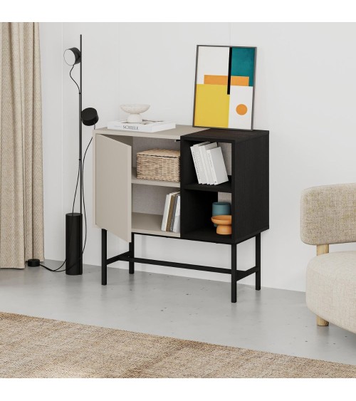 Mobile multiuso Mona Mini con anta cashmere e due nicchie a giorno nere