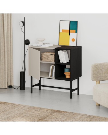 Mobile multiuso Mona Mini con anta cashmere e due nicchie a giorno nere