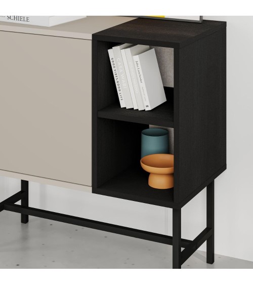 Mobile multiuso Mona Mini con anta cashmere e due nicchie a giorno nere
