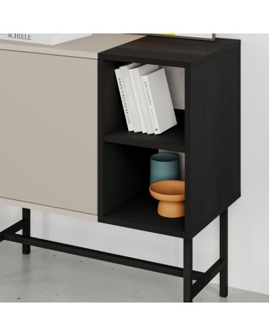 Mobile multiuso Mona Mini con anta cashmere e due nicchie a giorno nere
