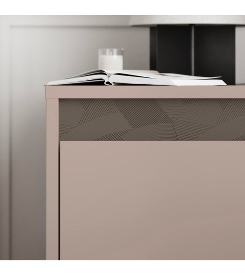 Comodino Mott con cassetto tortora e dark coffee con dettaglio decorativo
