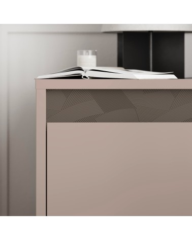 Comodino Mott con cassetto tortora e dark coffee con dettaglio decorativo