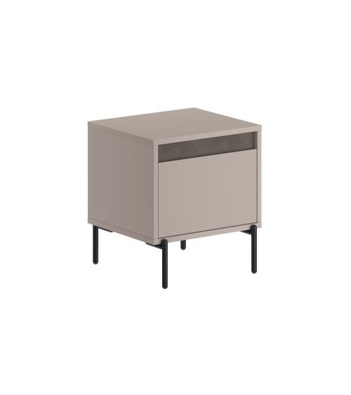 Comodino Mott con cassetto tortora e dark coffee con dettaglio decorativo