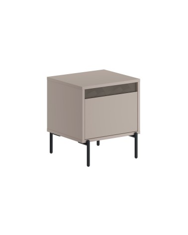 Comodino Mott con cassetto tortora e dark coffee con dettaglio decorativo