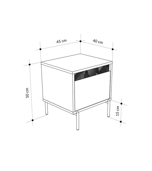 Comodino Mott con cassetto tortora e dark coffee con dettaglio decorativo