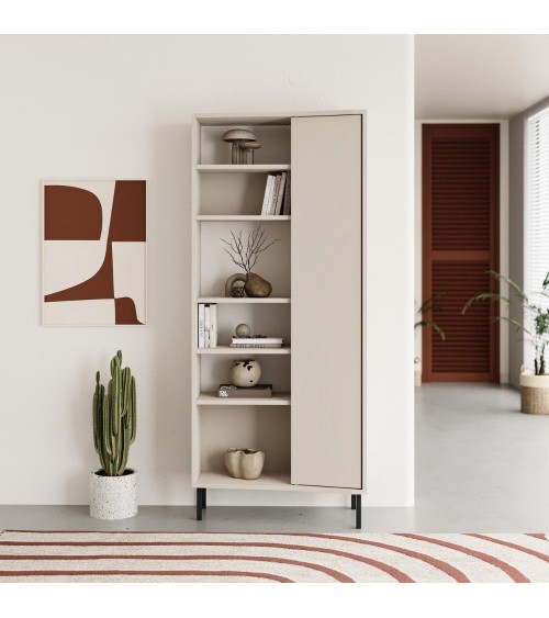 Libreria Frem con anta e 6 nicchie a giorno colore cashmere