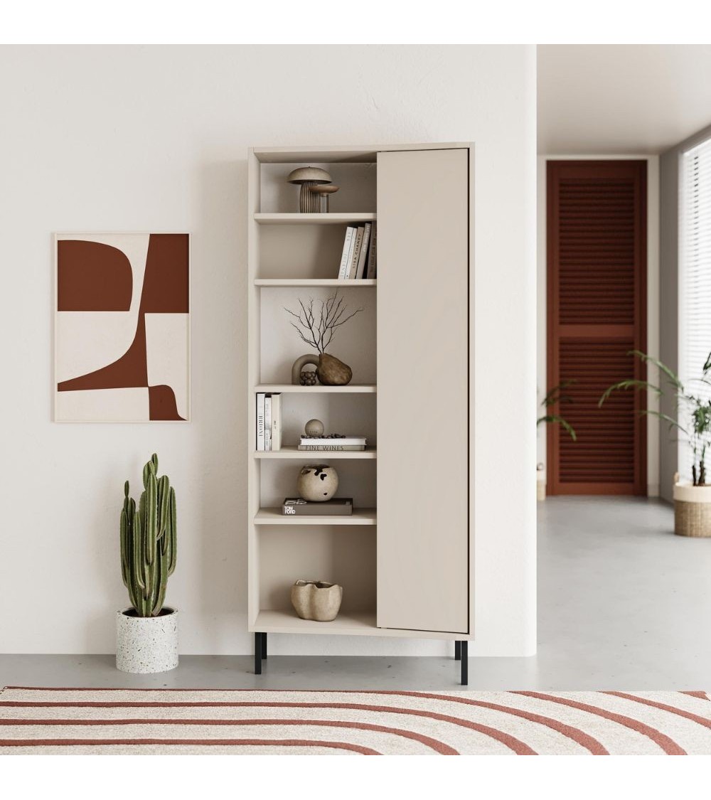 Libreria Frem con anta e 6 nicchie a giorno colore cashmere