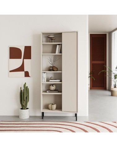Libreria Frem con anta e 6 nicchie a giorno colore cashmere
